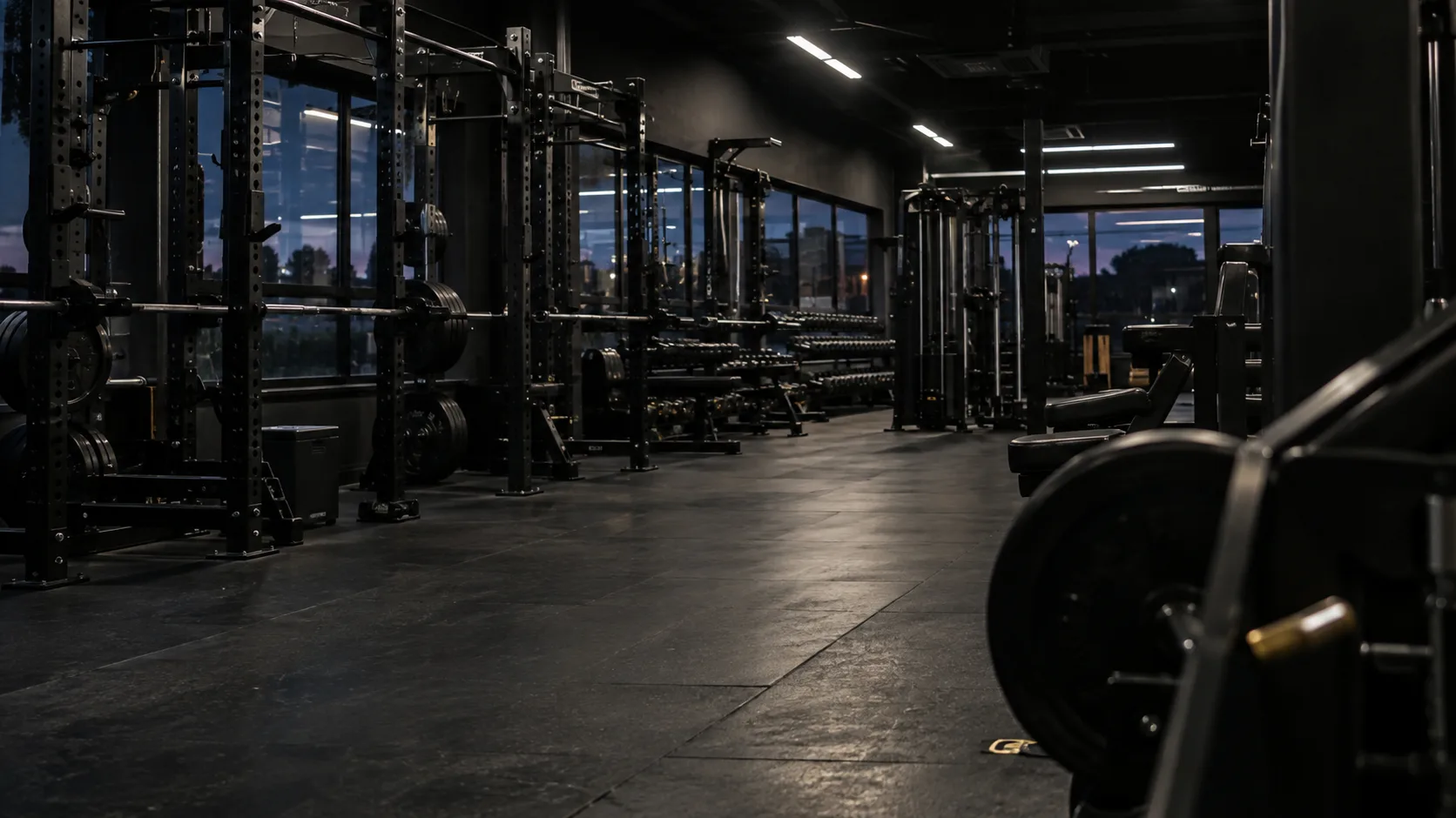 Black Iron Fitness gym floor with racks and machines